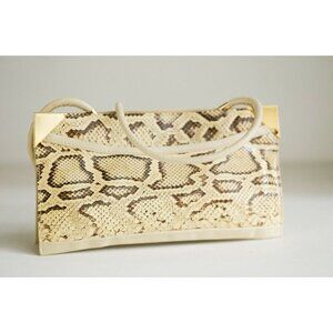 Vintage Kid Leather Python Skin Nude Beige Convertible Clutch
